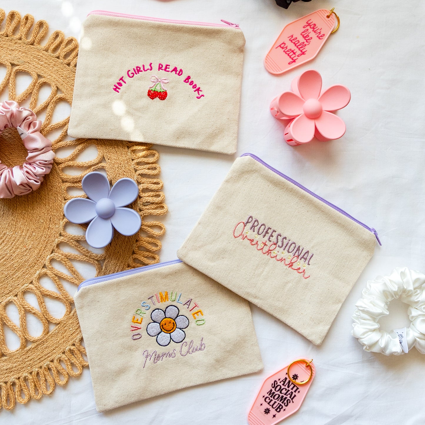 Embroidered Zipper Pouch Overstimulated Moms Club