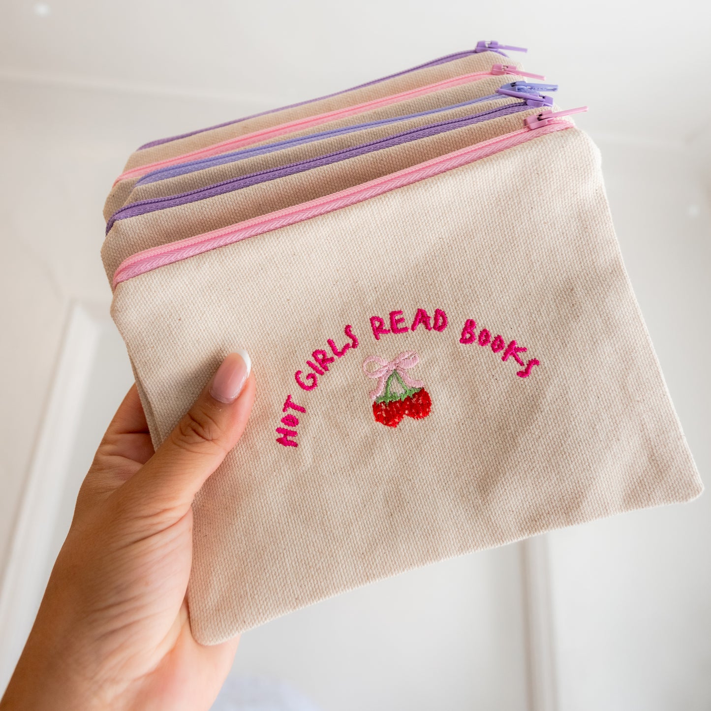 Embroidered Zipper Pouch Hot Girls Read Books