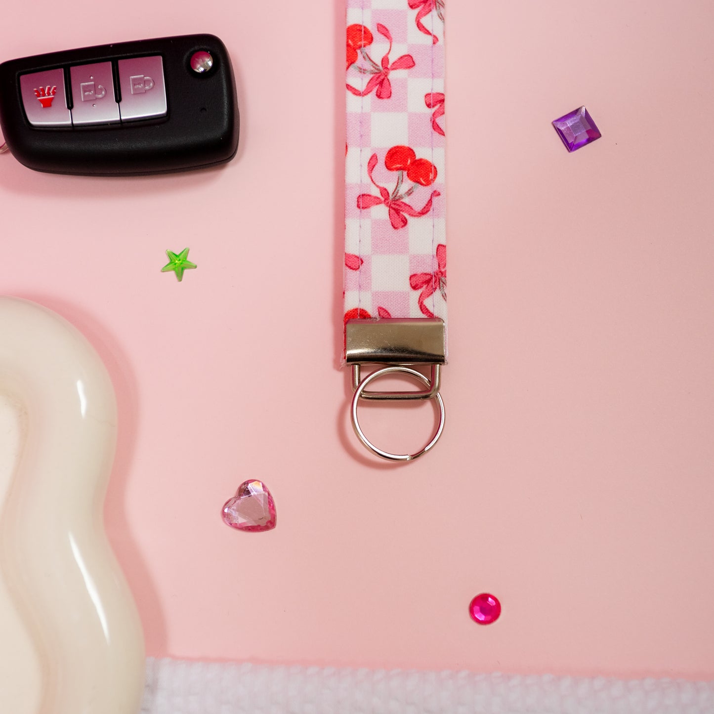 Key Fobs -Cherry Check Handmade Keychain