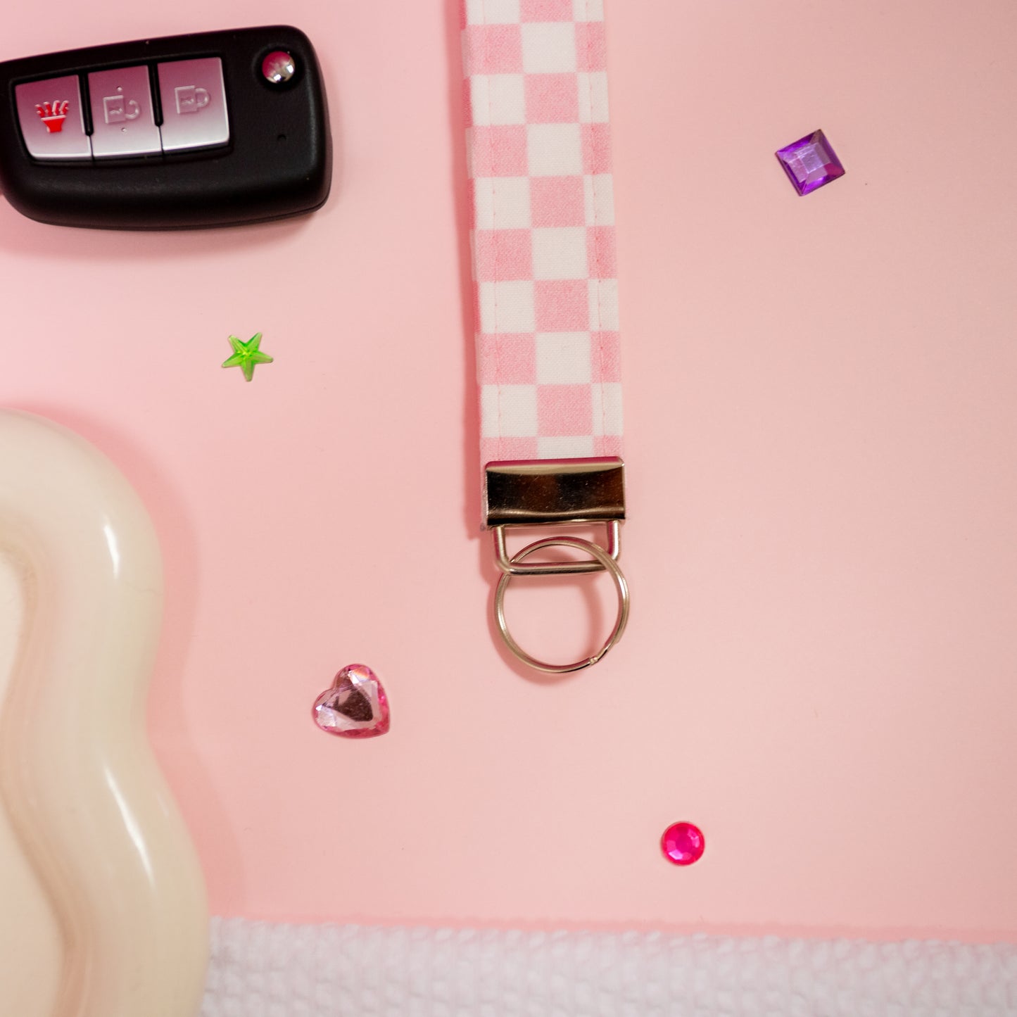 Key Fobs - Pink Checkered Handmade Keychain