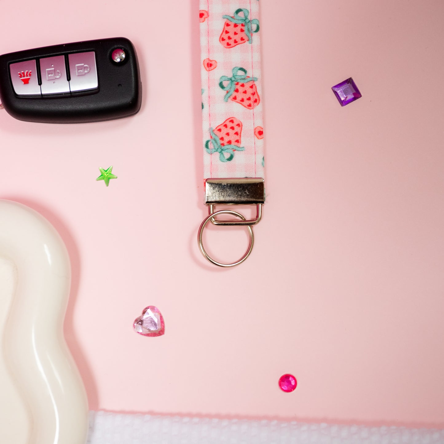 Key Fobs -Strawberry Gingham Handmade Keychain