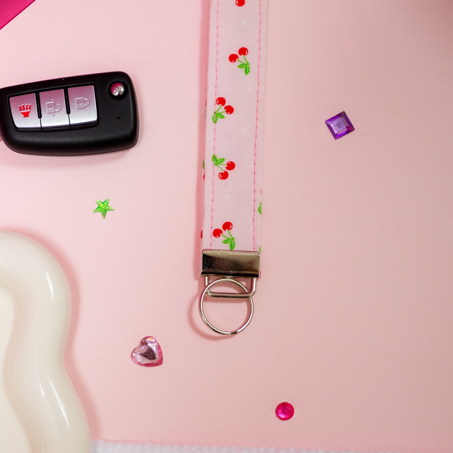 Key Fobs - Baby Pink Cherries Handmade Keychain