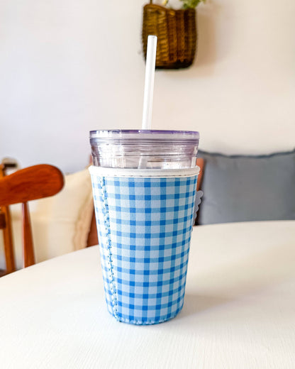 Blue Gingham Iced Coffee Sleeve