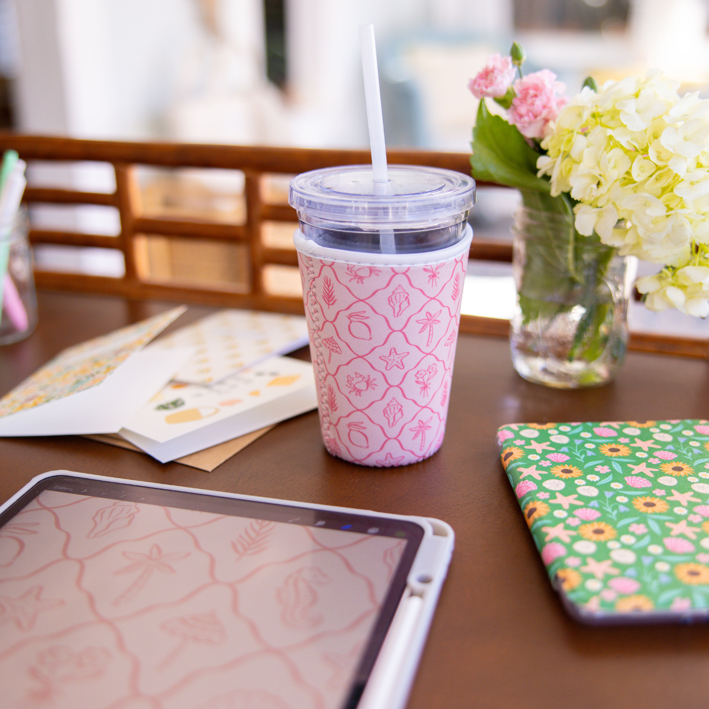 Pink Palm Summer Iced Coffee Sleeve