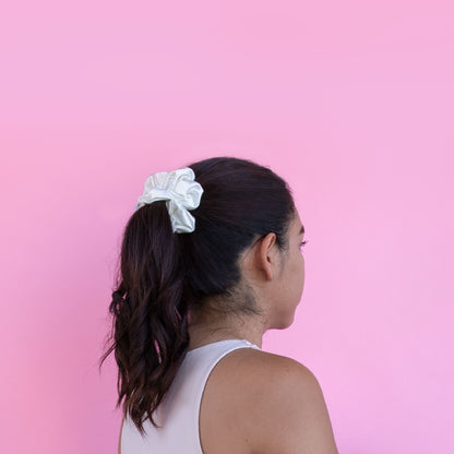 Classic White Satin Scrunchie