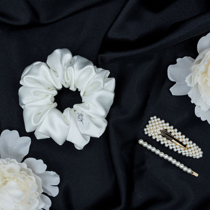 Classic White Satin Scrunchie