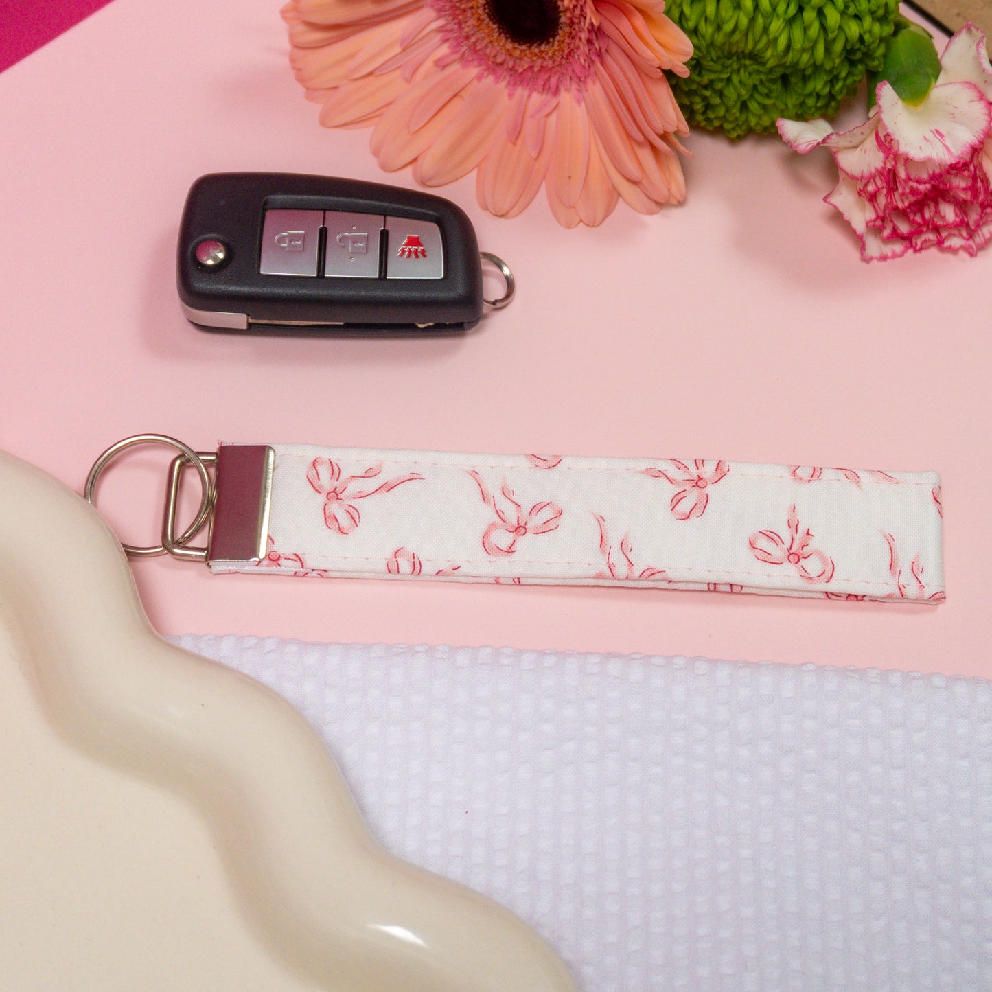 Key Fobs - Baby Pink Bows Handmade Keychain