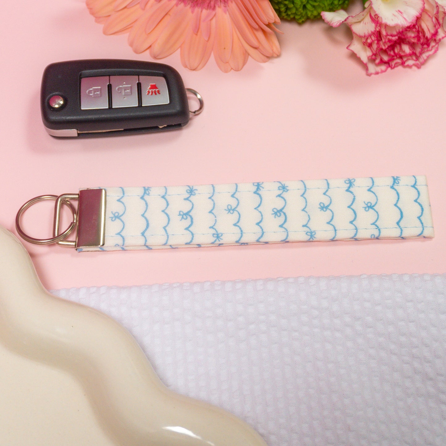 Key Fobs - Baby Blue Bows Handmade Keychain