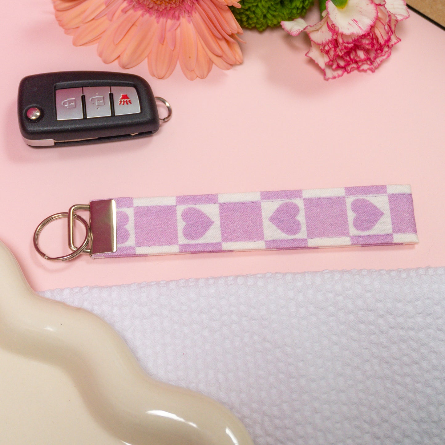 Key Fobs -Purple Heart Check Handmade Keychain