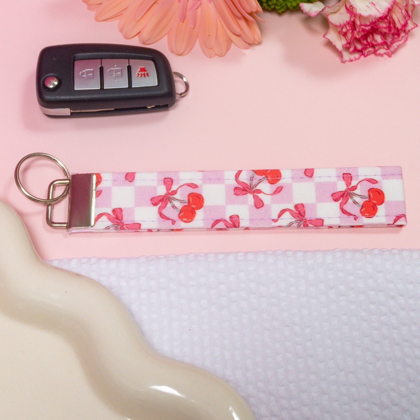Key Fobs -Cherry Check Handmade Keychain