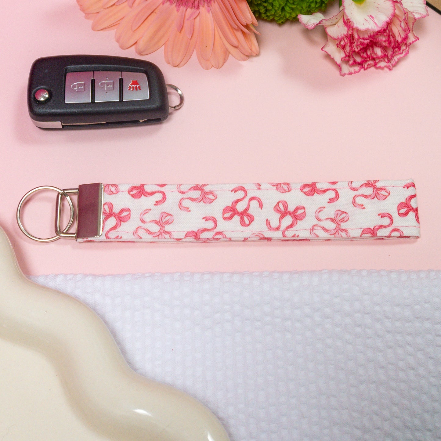 Key Fobs -Hot Pink Bows Handmade Keychain
