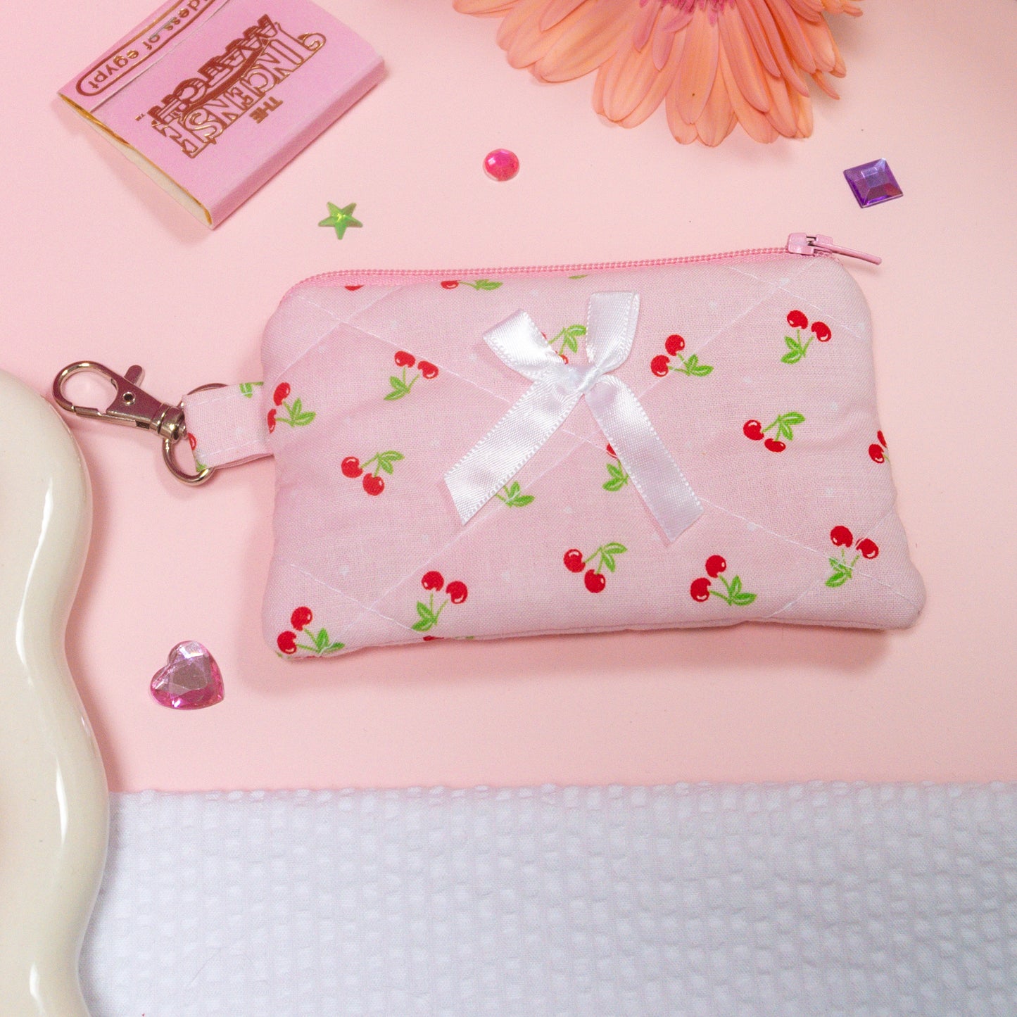 Mini Wallet - Baby Pink Cherries