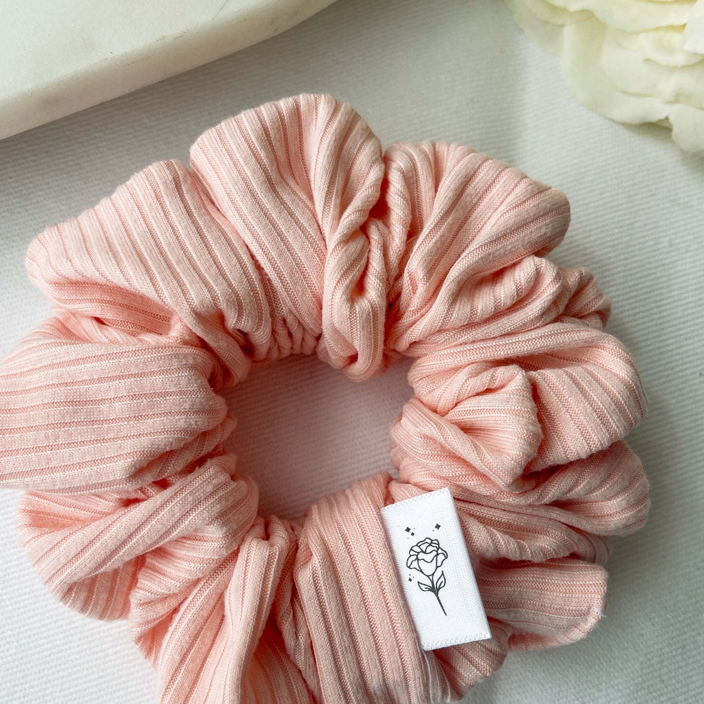 Classic Stretch Pink Ribbed Scrunchie