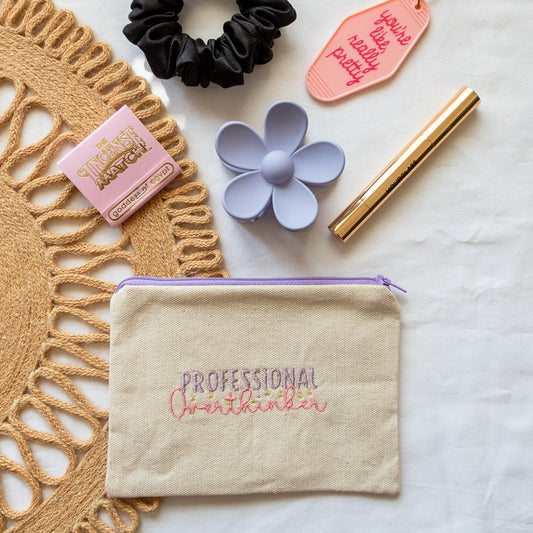 Embroidered Zipper Pouch Professional Overthinker