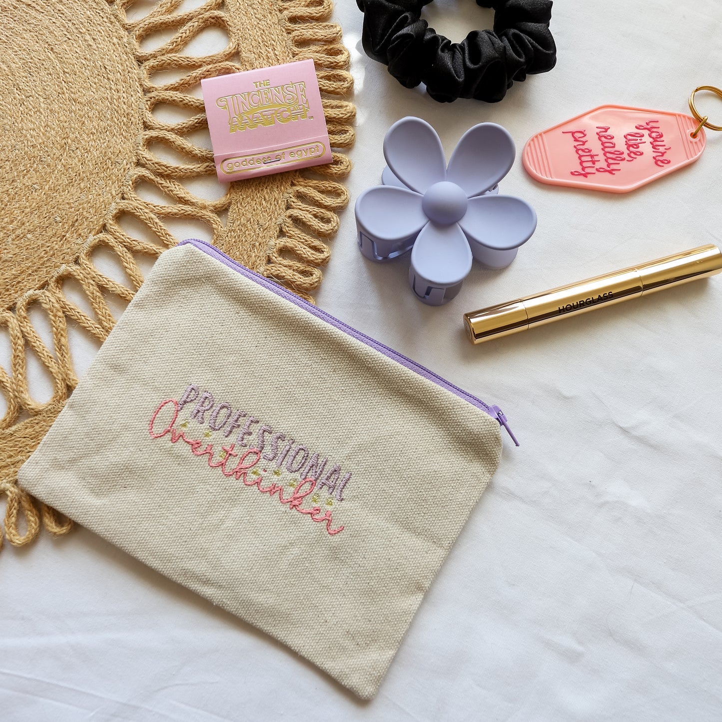 Embroidered Zipper Pouch Professional Overthinker