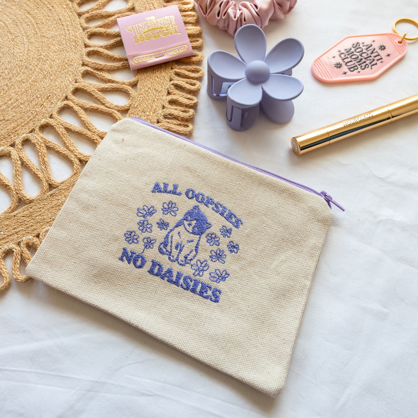 Embroidered Zipper Pouch All Oopsies No Daisies