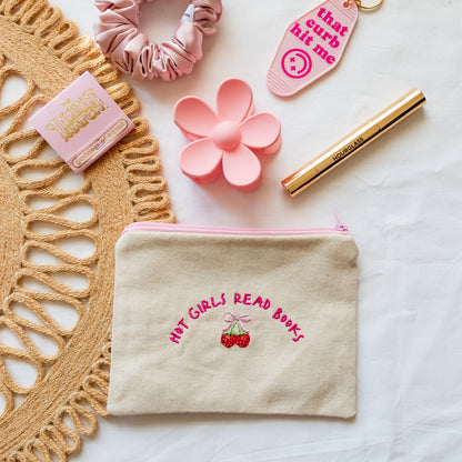 Embroidered Zipper Pouch Hot Girls Read Books