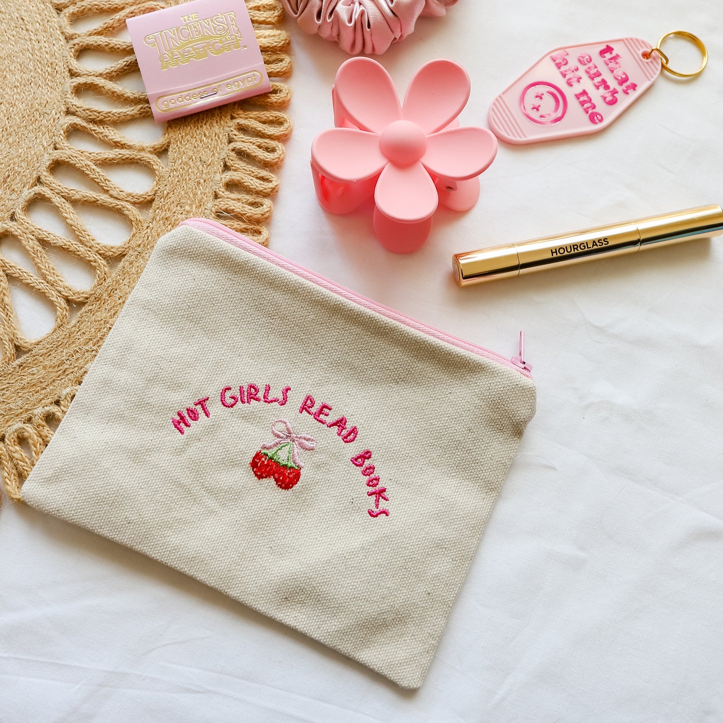 Embroidered Zipper Pouch Hot Girls Read Books