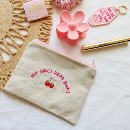 Embroidered Zipper Pouch Hot Girls Read Books