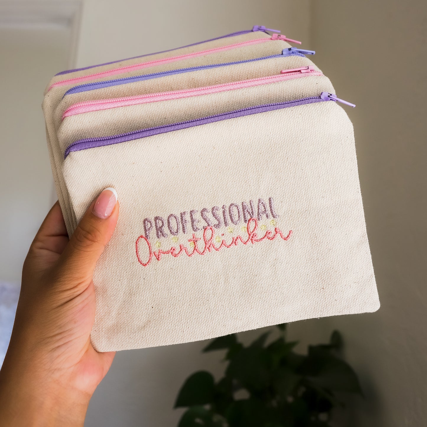 Embroidered Zipper Pouch Professional Overthinker