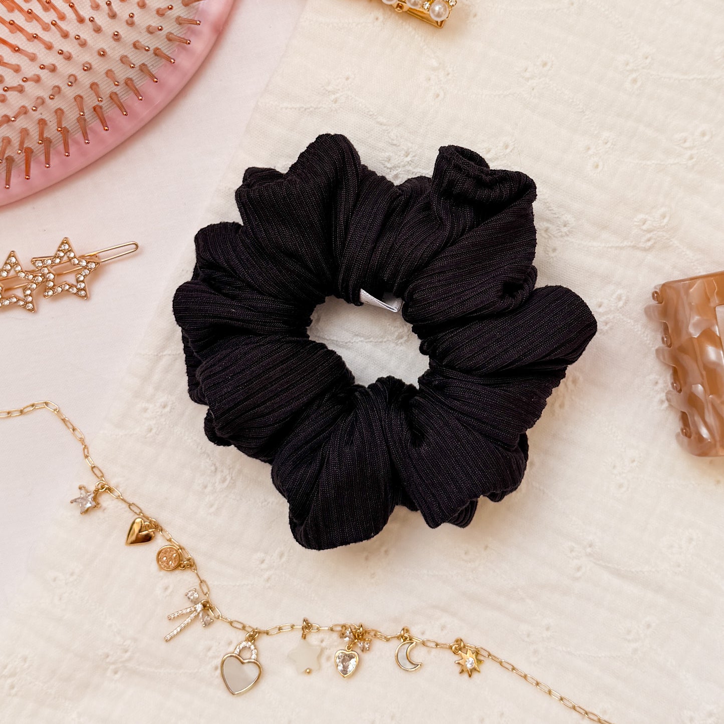 Classic Stretch Black Ribbed Scrunchie