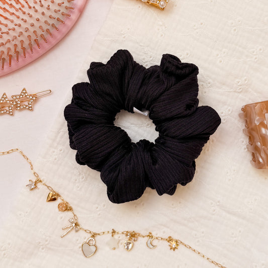 Classic Stretch Black Ribbed Scrunchie