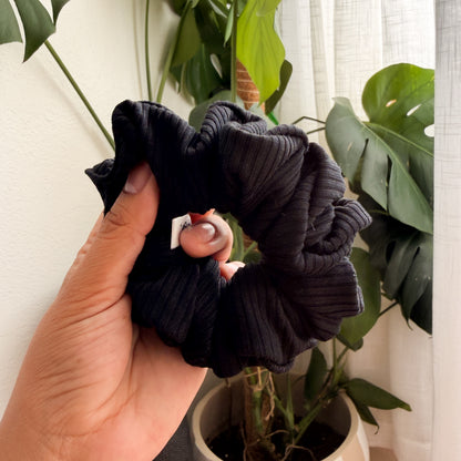 Classic Stretch Black Ribbed Scrunchie