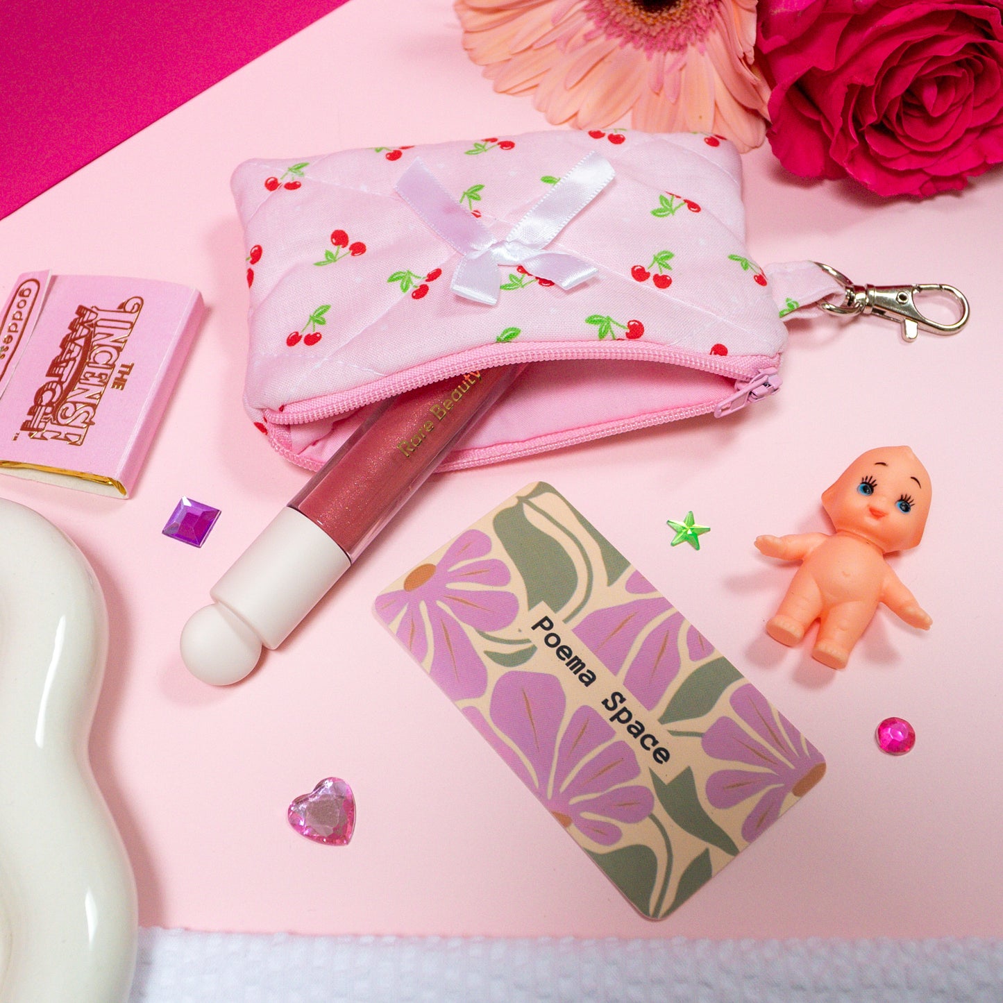 Mini Wallet - Baby Pink Cherries