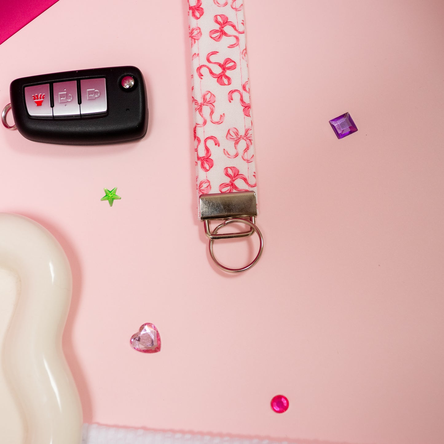 Key Fobs -Hot Pink Bows Handmade Keychain