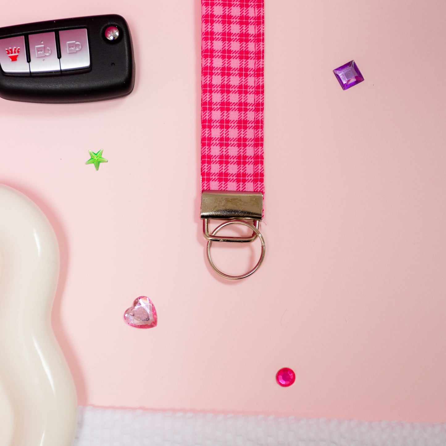 Key Fobs - Hot Pink Gingham Handmade Keychain