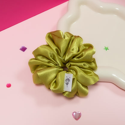 Classic Pea Green Satin Scrunchie