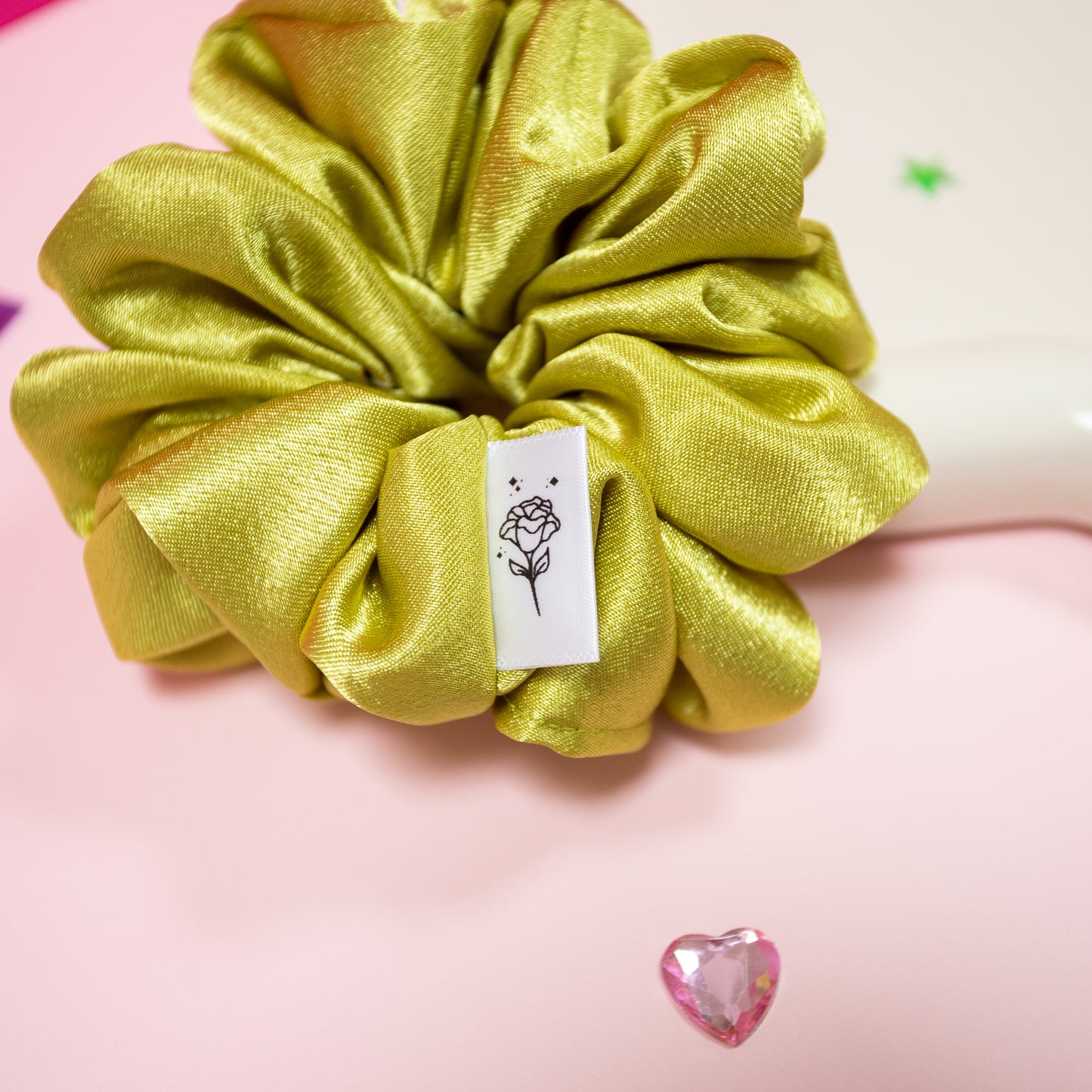 Classic Pea Green Satin Scrunchie
