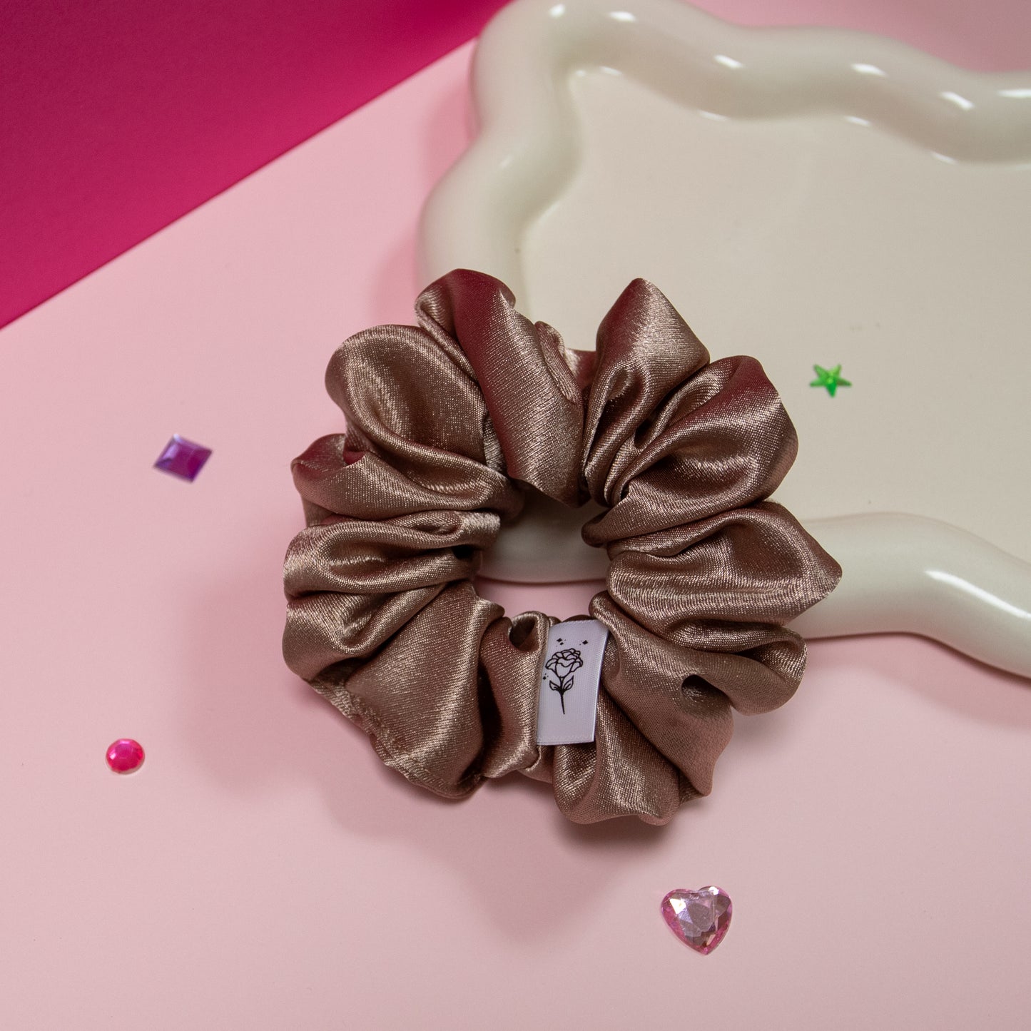 Classic Tan Satin Scrunchie