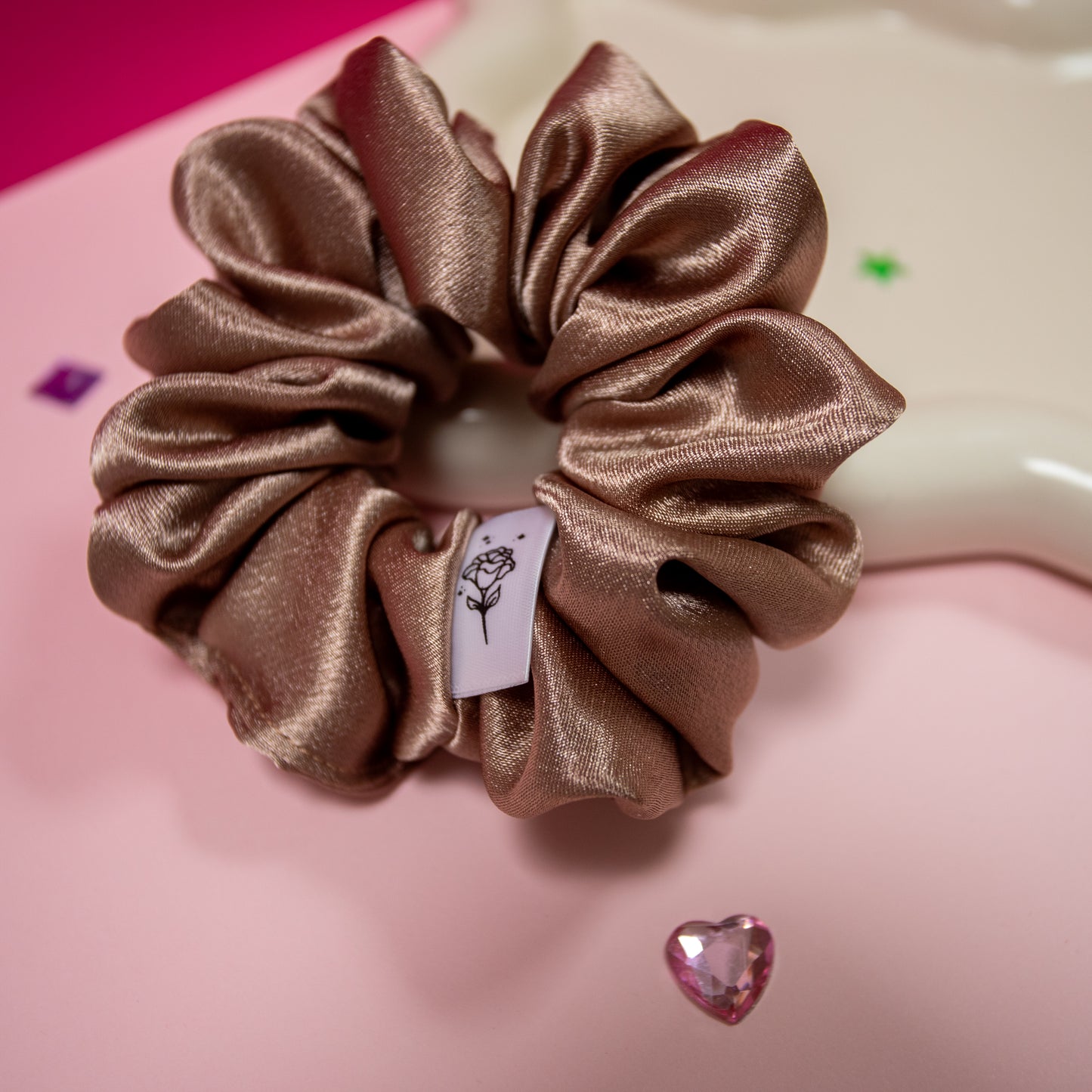 Classic Tan Satin Scrunchie