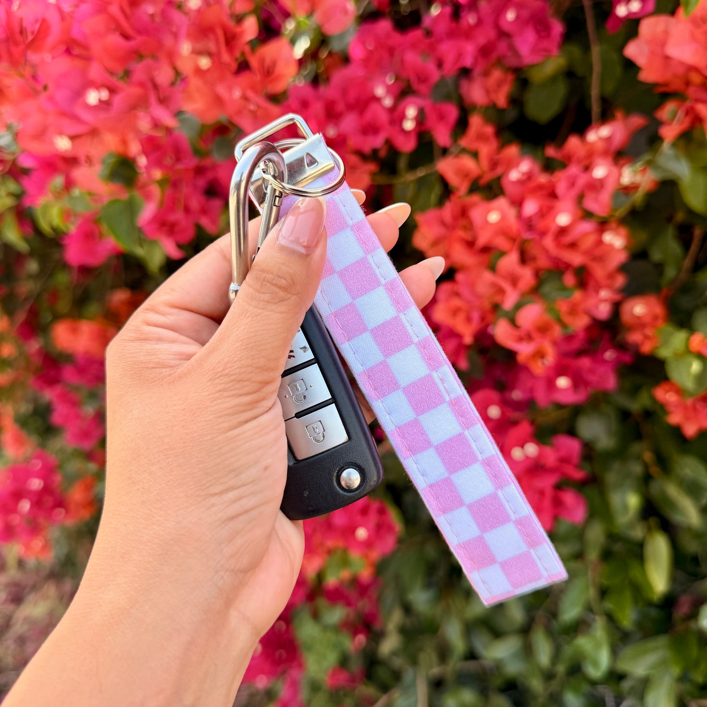 Key Fobs - Pink Checkered Handmade Keychain