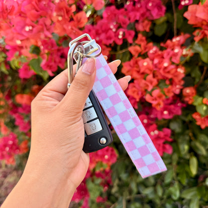 Key Fobs - Pink Checkered Handmade Keychain