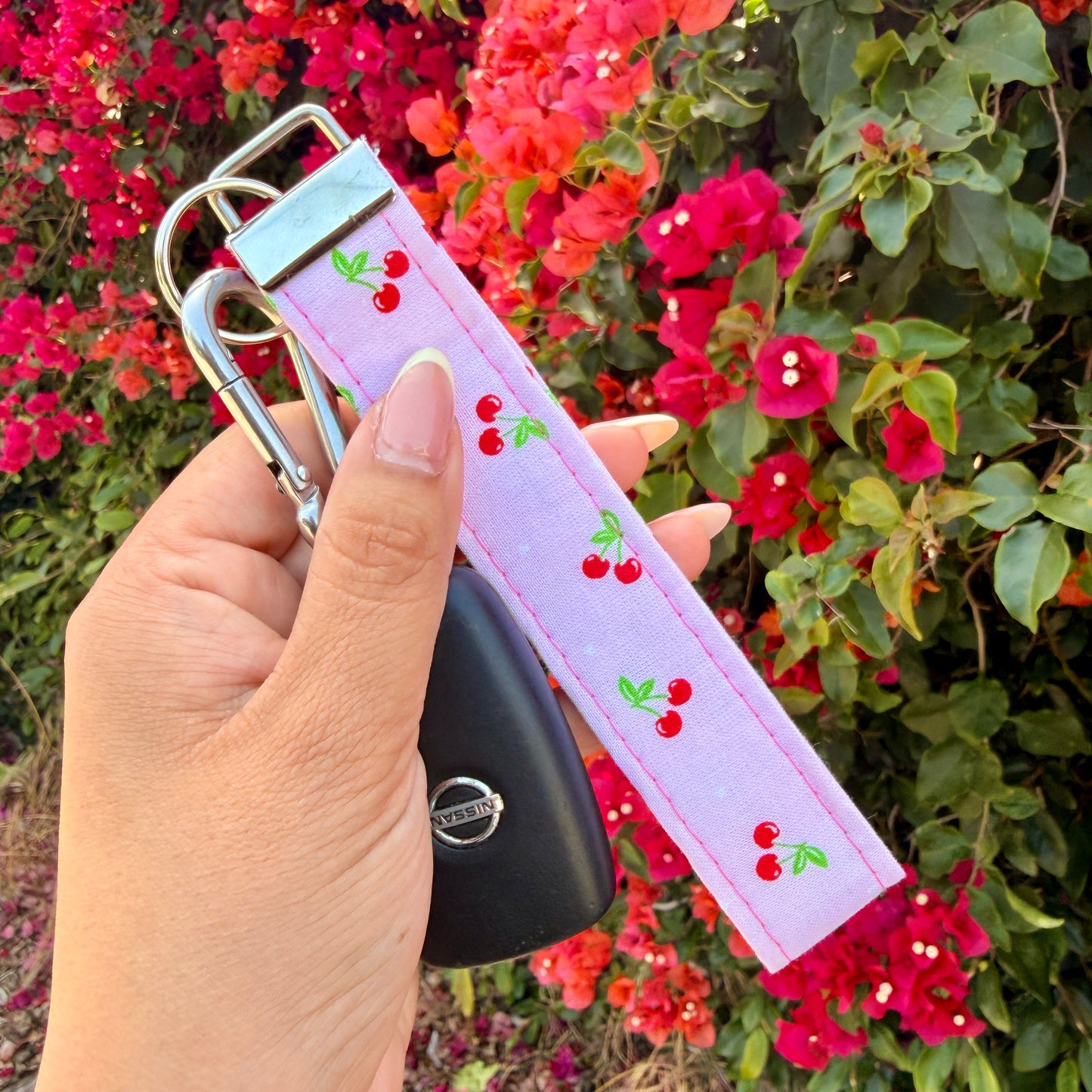 Key Fobs - Baby Pink Cherries Handmade Keychain
