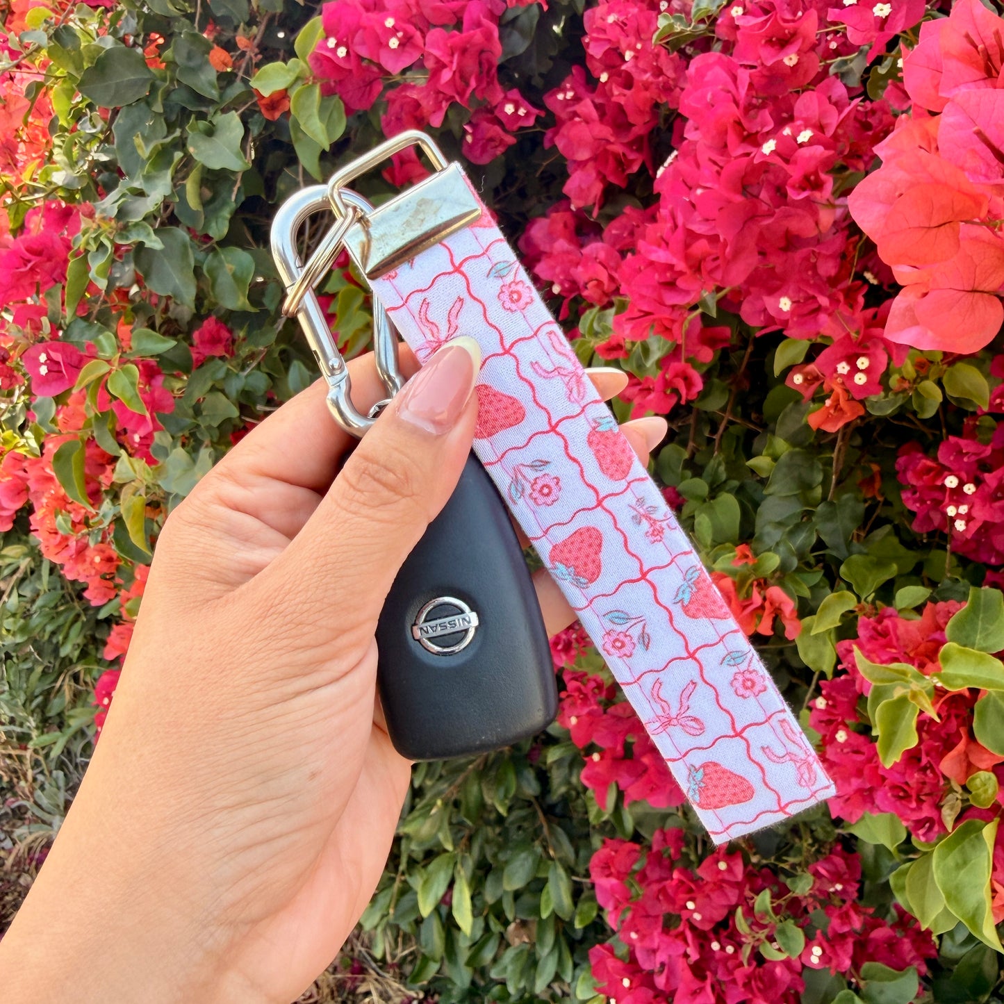 Key Fobs -Strawberries and Bows Handmade Keychain