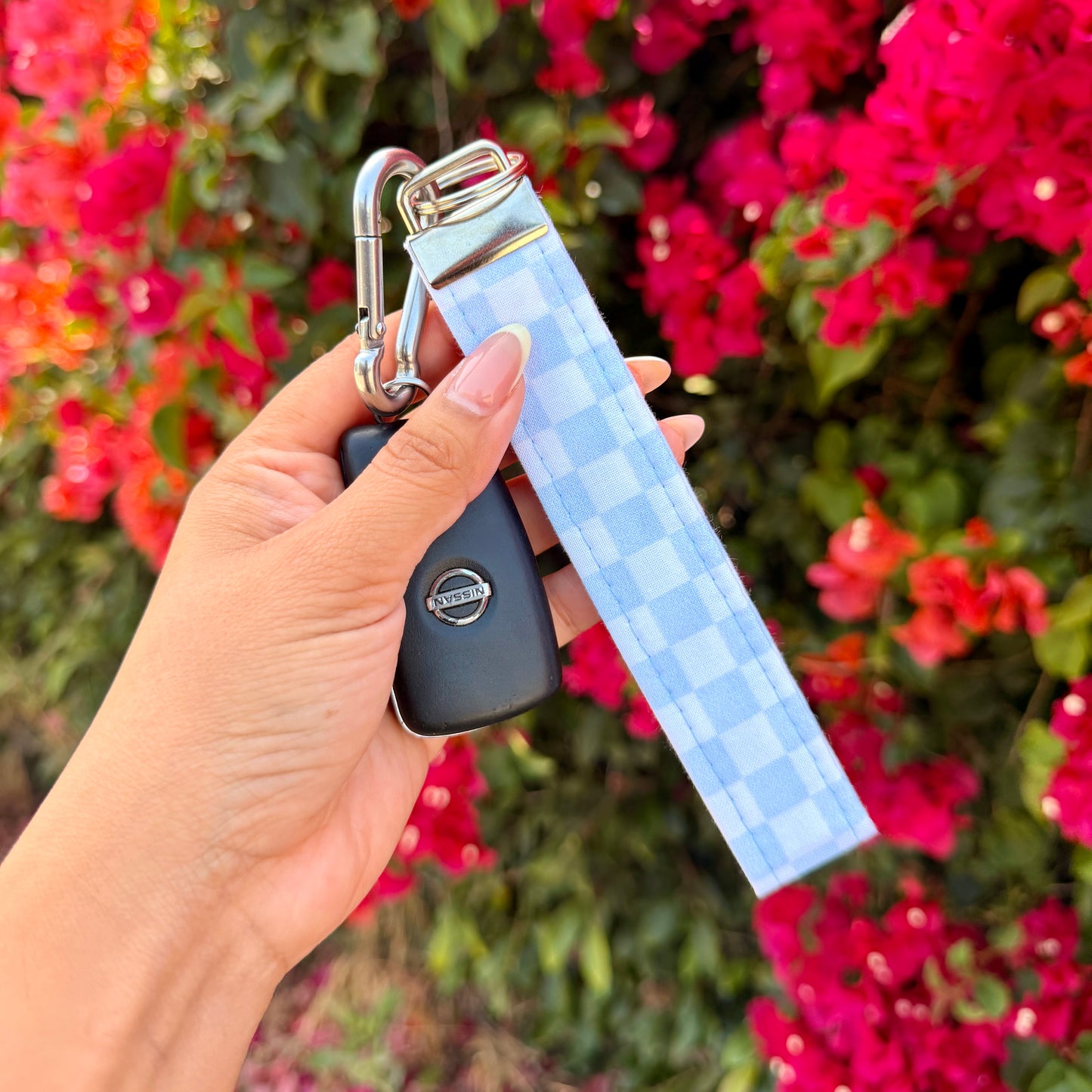 Key Fobs - Baby Blue Check Handmade Keychain