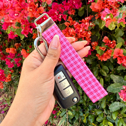 Key Fobs - Hot Pink Gingham Handmade Keychain