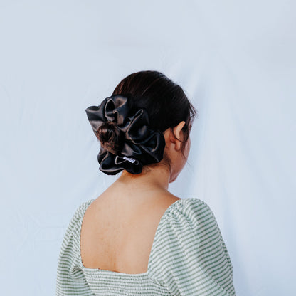 XXL Black Satin Scrunchie