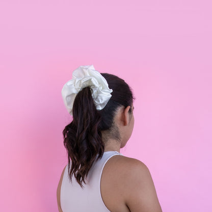 XXL White Satin Scrunchie